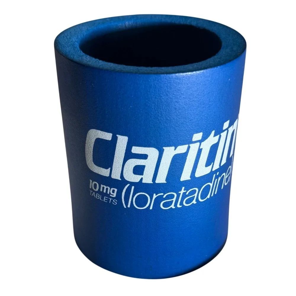 Vintage Claritin Loratadine Can Cooler Coozie Foam Beer Soda Drug Rep Promo
